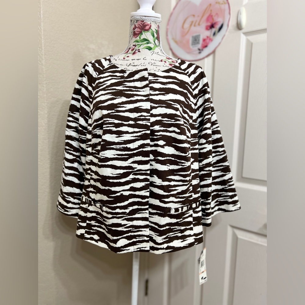 Anne Klein Brown and White Zebra Print Jacket